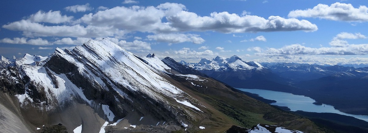 Opal Peak & Maligne Lake from a unnamed ridge to the north.