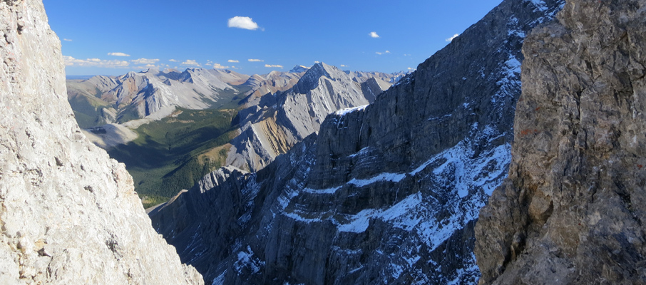 Peeking through a notch near Utopia's false summit.